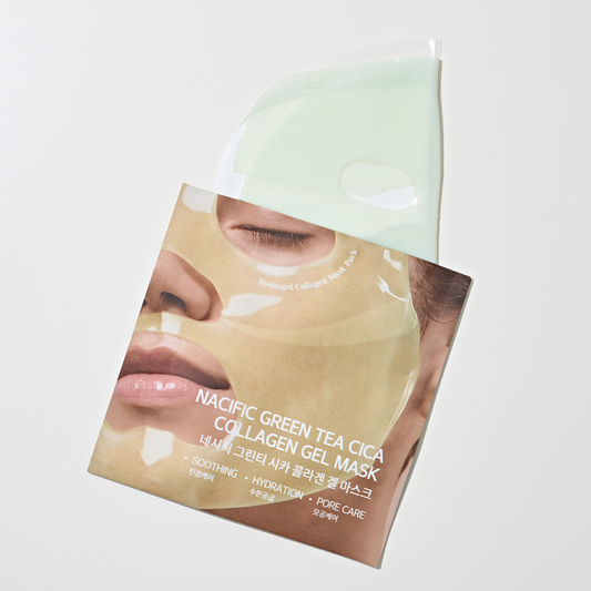 Bilde av en åpnet pakke med NACIFIC Green Tea Cica Collagen Gel Mask