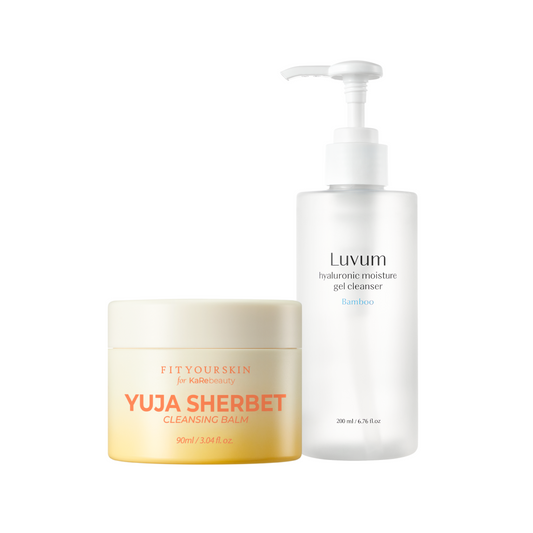 Bilde av Yuja Sherbet Cleansing Balm fra Fit Your Skin og Luvum sin Hyaluronic Moisture Gel Cleansre
