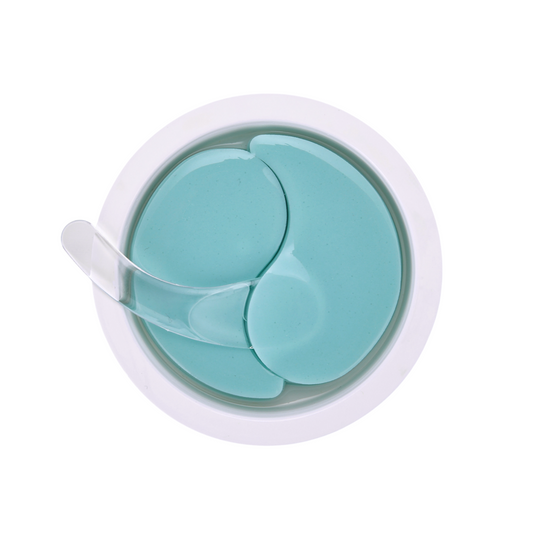 Bilde av en åpnet krukke med Petitfee 10 dagers øyemaske. Viser hvordan øyemasken og applikatoren ser ut.